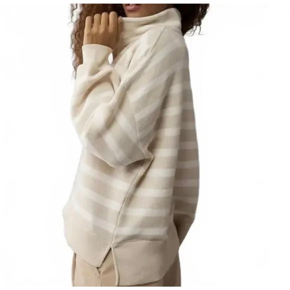 AE Big Hug Henley Sweatshirt Striped Neutral Oversized Small Cozy - Picture 2 of 13
